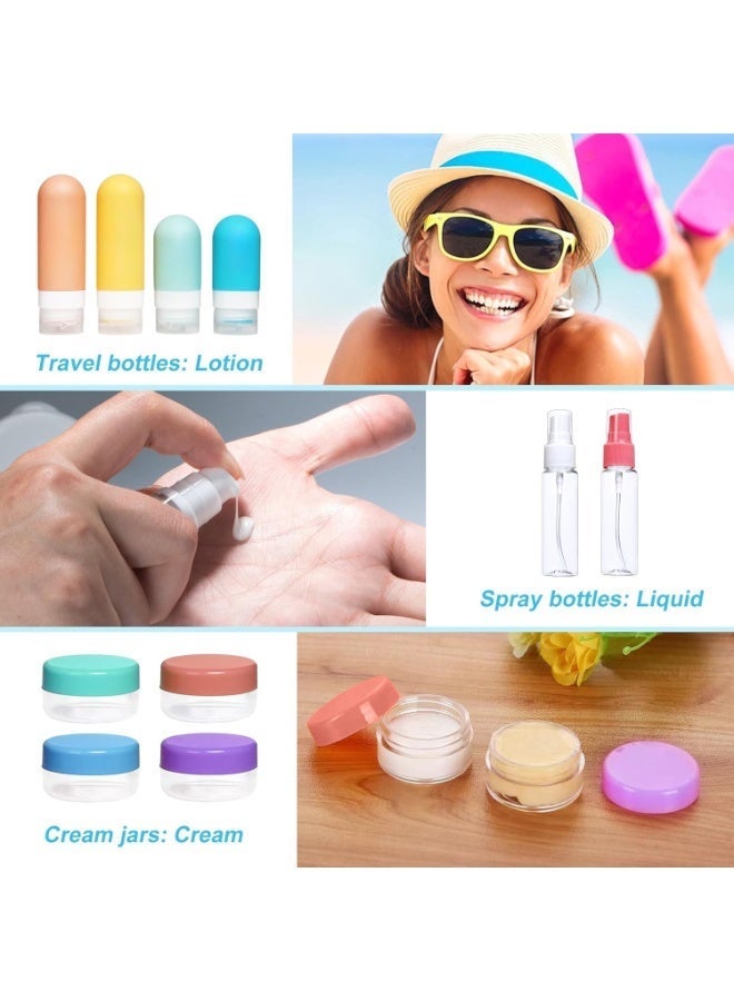 إي وورلد مجموعة زجاجات سفر 16 قطعة للمستحضرات | حاويات سفر سيليكون مقاومة للتسرب وقابلة لإعادة التعبئة للشامبو والبلسم واللوشن والسوائل | مجموعة سفر ملونة مع حقيبة | معتمدة من TSA - Image 5